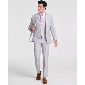 Bar III Slim-Fit 3-Piece Linen Suit Chambray Gray Coat 38 S Pants 33 X 30 Vest M